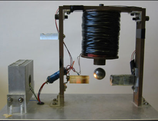 Photograph of magnetic levitation demonstration.