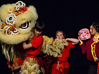 Three performers of Chinese Lion Dance.