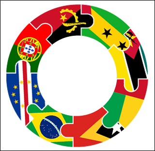 Flags presented puzzle-piece style of the Portuguese-speaking countries of the world.
