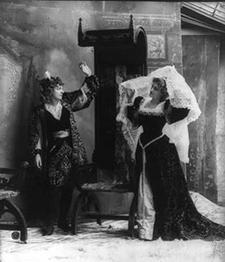 An image of two actresses performing in period costumes.
