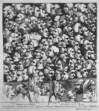 William Hogarth's 1743 etching Characters  Caricaturas depicting many faces.