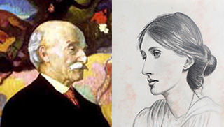 Two portraits of an old man on the left and a woman wearing a hair bun on the right.