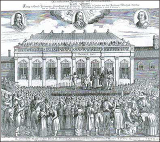 A print depicting the beheading of Charles I.