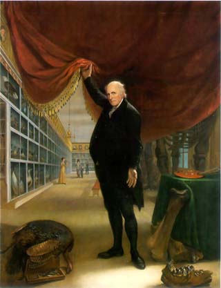 Painting by Charles Willson Peale (1741-1827). The Artist in His Museum. Oil on Canvas.