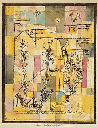 Painting by Paul Klee, 1921. Tale à la Hoffmann, Watercolor, ink, and pencil on paper.