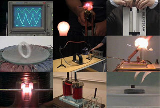 A collage of images showing physics experimental set-up.